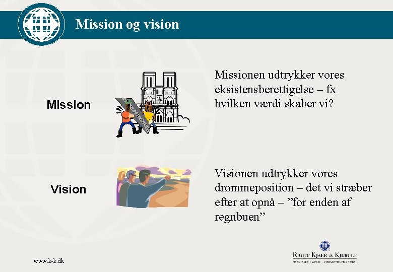 Mission og vision Mission Vision www. k-k. dk Missionen udtrykker vores eksistensberettigelse – fx