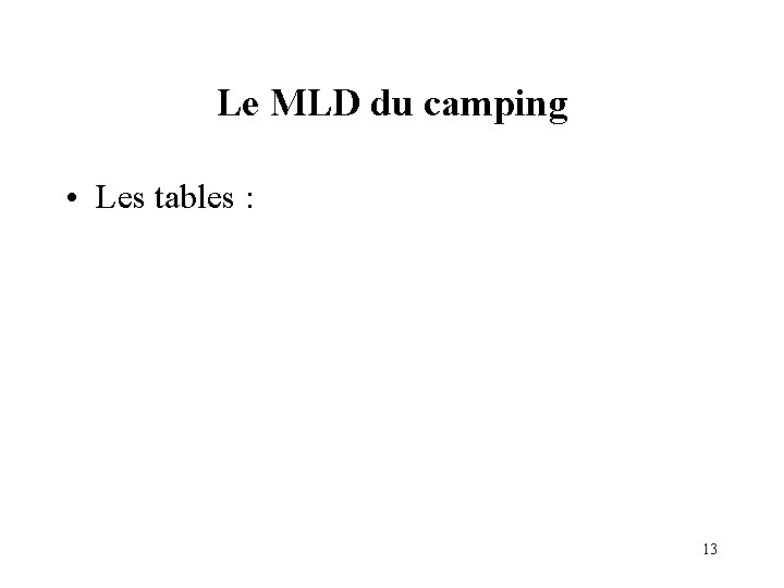 Le MLD du camping • Les tables : 13 Le MLD du camping • Les tables : 13