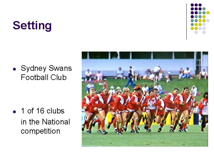 Setting l l Sydney Swans Football Club 1 of 16 clubs in the National