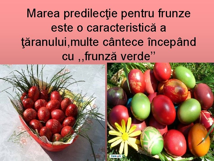 Marea predilecţie pentru frunze este o caracteristică a ţăranului, multe cântece începând cu ,