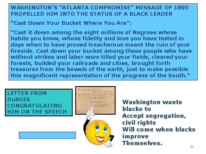 WASHINGTON’S “ATLANTA COMPROMISE” MESSAGE OF 1895 PROPELLED HIM INTO THE STATUS OF A BLACK WASHINGTON’S “ATLANTA COMPROMISE” MESSAGE OF 1895 PROPELLED HIM INTO THE STATUS OF A BLACK