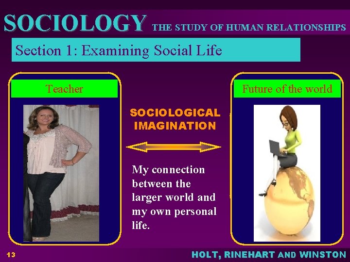 SOCIOLOGY THE STUDY OF HUMAN RELATIONSHIPS Section 1: Examining Social Life Future of the