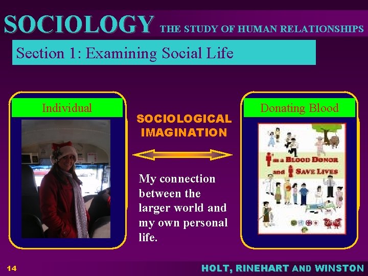 SOCIOLOGY THE STUDY OF HUMAN RELATIONSHIPS Section 1: Examining Social Life Individual Teacher SOCIOLOGICAL
