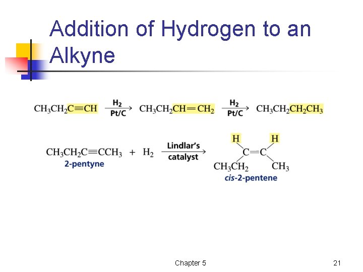 Addition of Hydrogen to an Alkyne Chapter 5 21 Addition of Hydrogen to an Alkyne Chapter 5 21