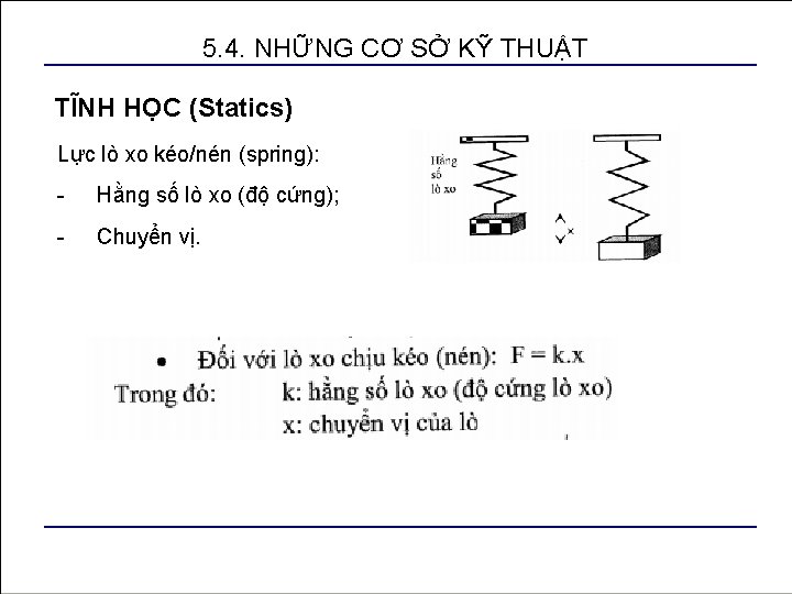 5. 4. NHỮNG CƠ SỞ KỸ THUẬT TĨNH HỌC (Statics) Lực lò xo kéo/nén