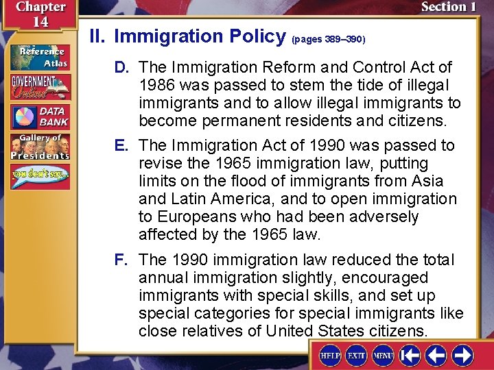 II. Immigration Policy (pages 389– 390) D. The Immigration Reform and Control Act of