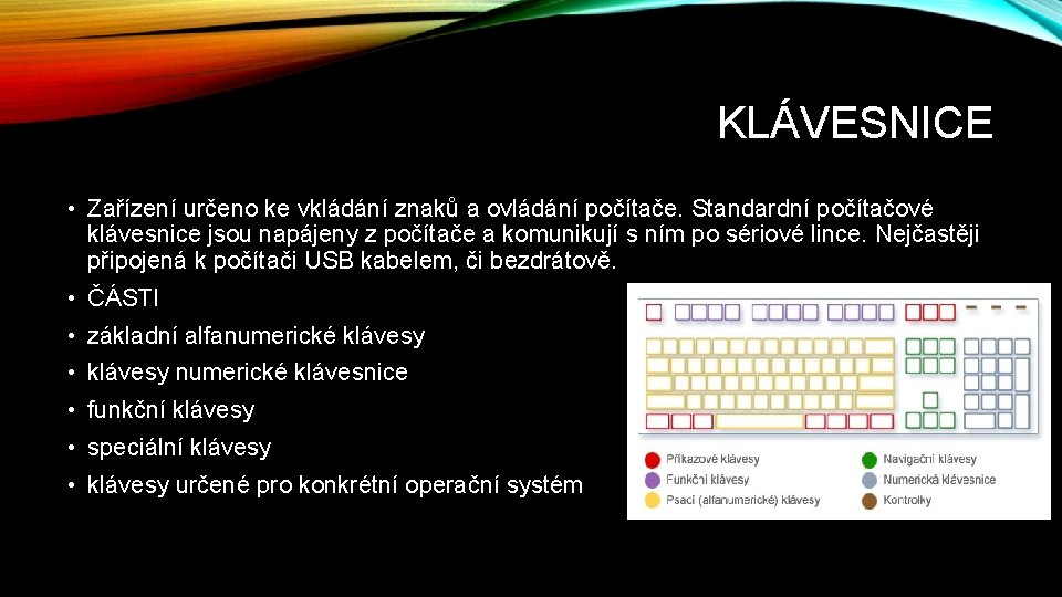 KLÁVESNICE • Zařízení určeno ke vkládání znaků a ovládání počítače. Standardní počítačové klávesnice jsou