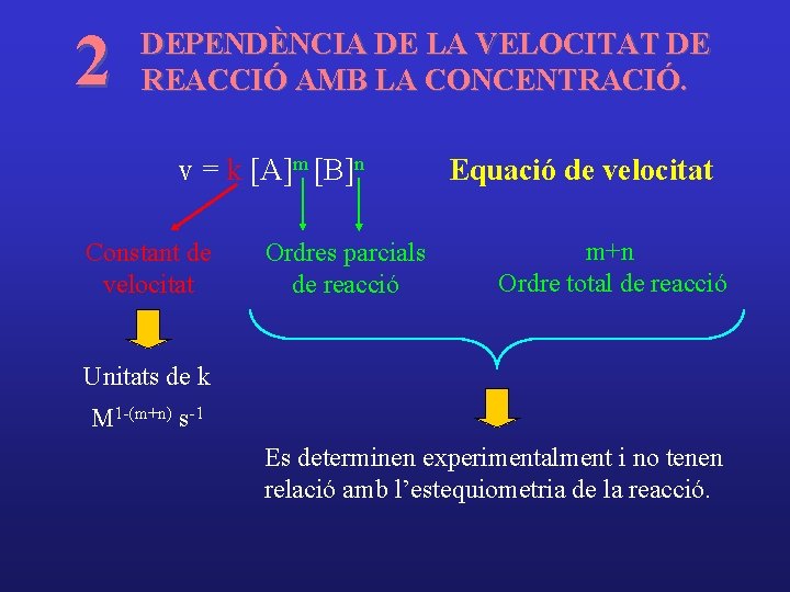 2 DEPENDÈNCIA DE LA VELOCITAT DE REACCIÓ AMB LA CONCENTRACIÓ. v = k [A]m