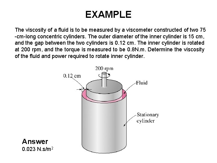 EXAMPLE The viscosity of a fluid is to be measured by a viscometer constructed