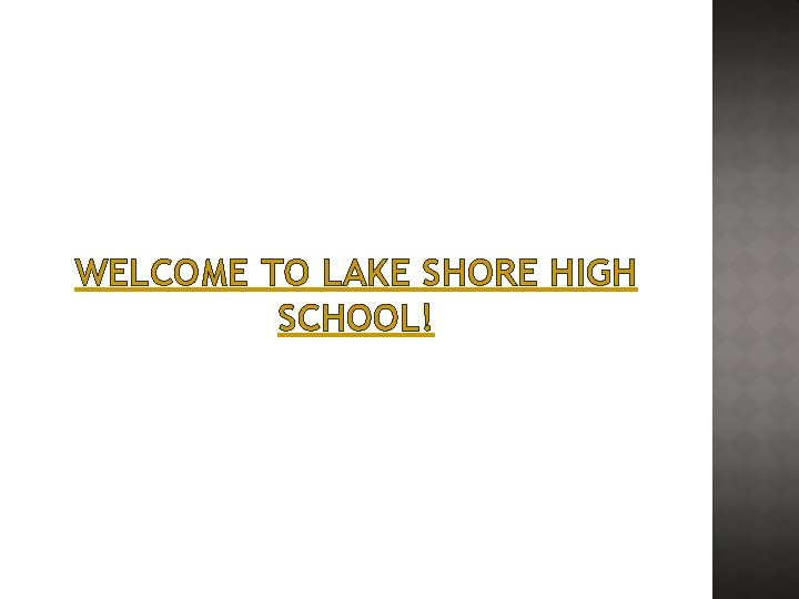 WELCOME TO LAKE SHORE HIGH SCHOOL! 