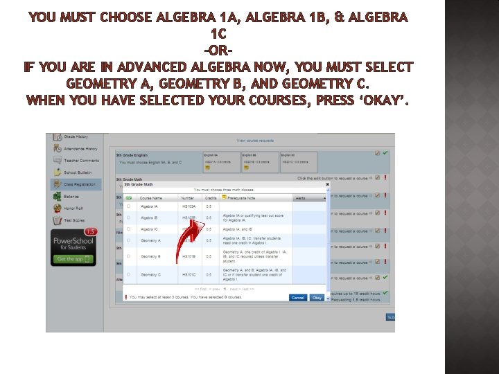 YOU MUST CHOOSE ALGEBRA 1 A, ALGEBRA 1 B, & ALGEBRA 1 C -ORIF