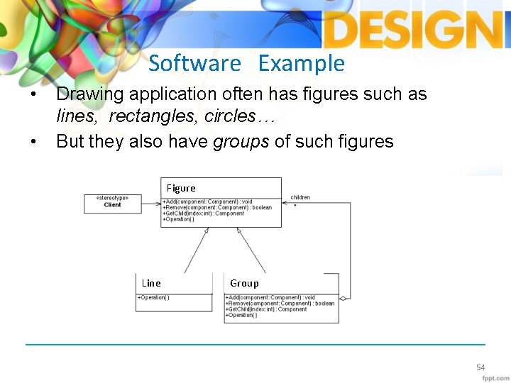 Software Example • • Drawing application often has figures such as lines, rectangles, circles…