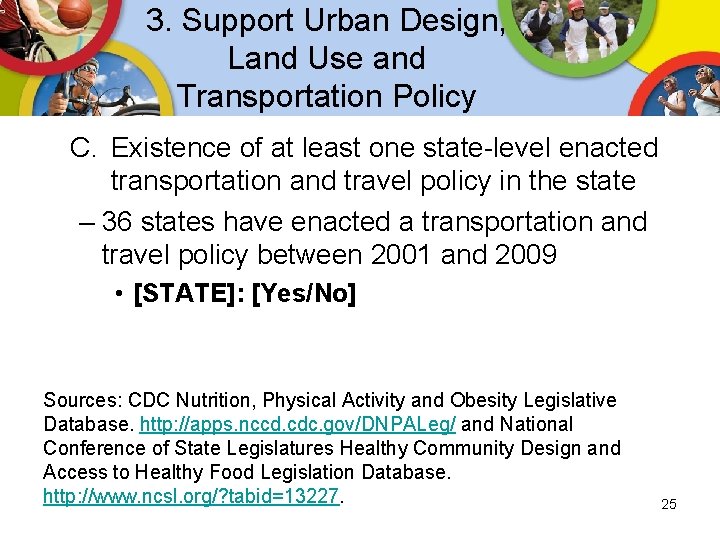 3. Support Urban Design, Land Use and Transportation Policy C. Existence of at least 3. Support Urban Design, Land Use and Transportation Policy C. Existence of at least
