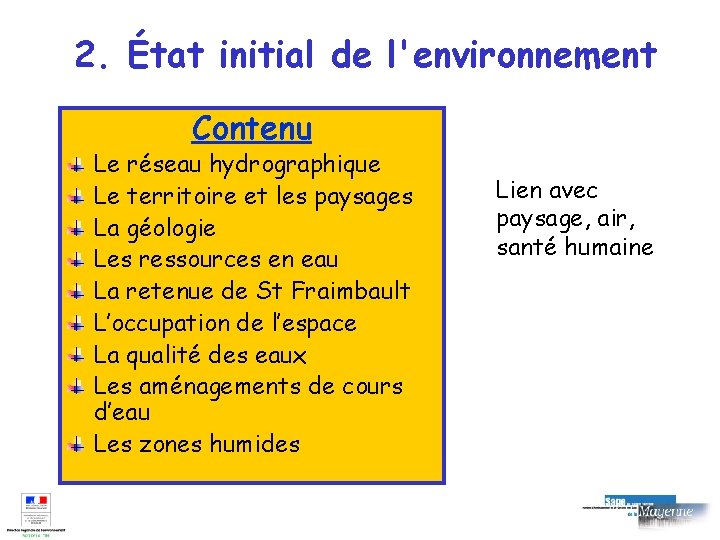 2. État initial de l'environnement Contenu Le réseau hydrographique Le territoire et les paysages