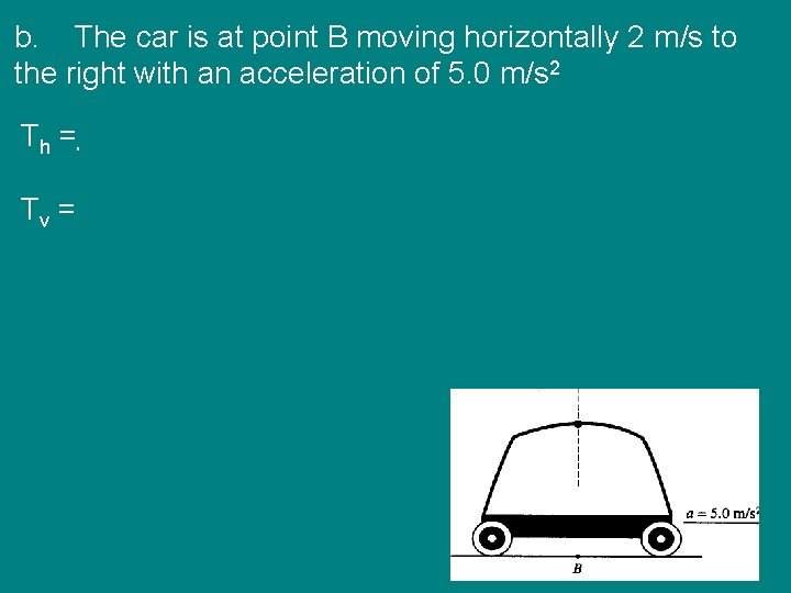 b. The car is at point B moving horizontally 2 m/s to the right