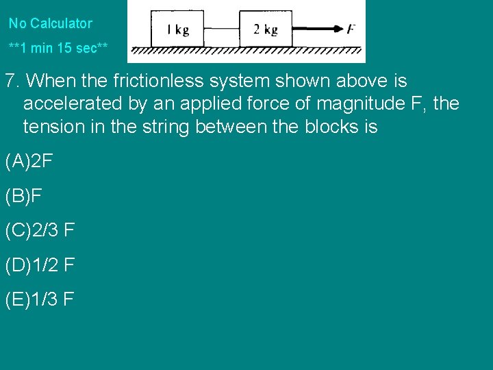 No Calculator **1 min 15 sec** 7. When the frictionless system shown above is