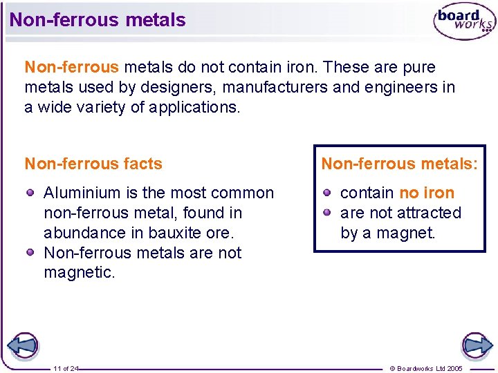 Non-ferrous metals do not contain iron. These are pure metals used by designers, manufacturers
