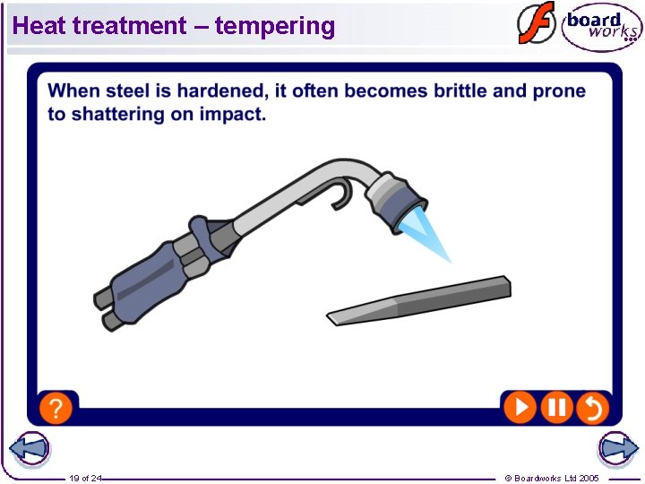 Heat treatment – tempering 19 of 24 © Boardworks Ltd 2005 