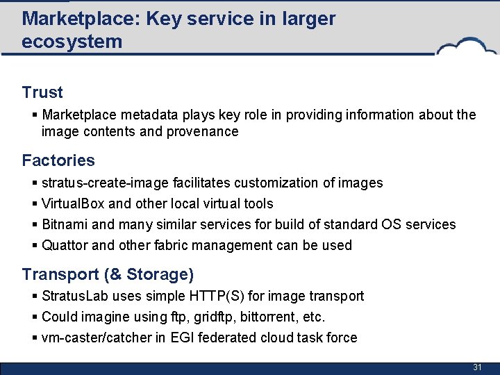 Marketplace: Key service in larger ecosystem Trust § Marketplace metadata plays key role in