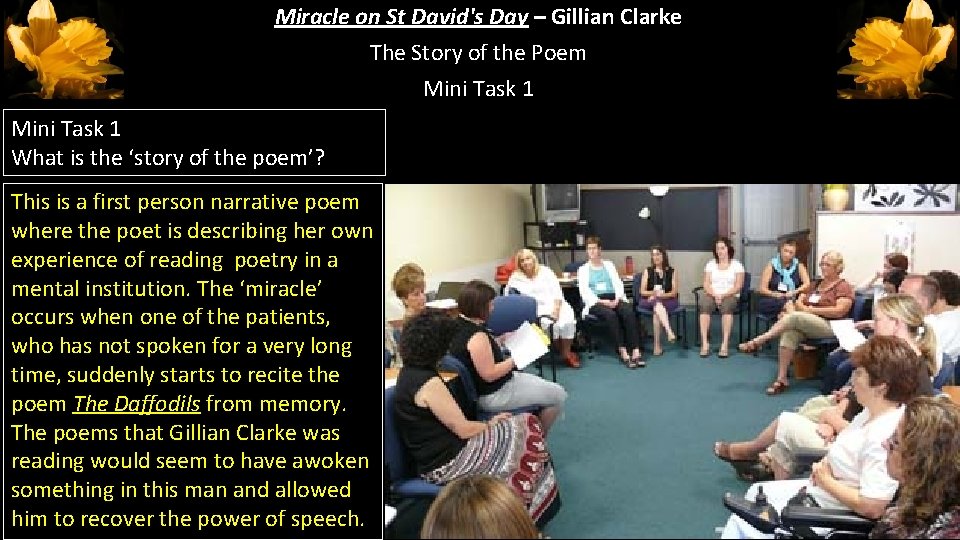 Miracle on St David's Day – Gillian Clarke The Story of the Poem Mini Miracle on St David's Day – Gillian Clarke The Story of the Poem Mini