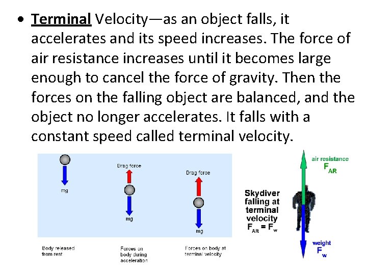  Terminal Velocity—as an object falls, it accelerates and its speed increases. The force