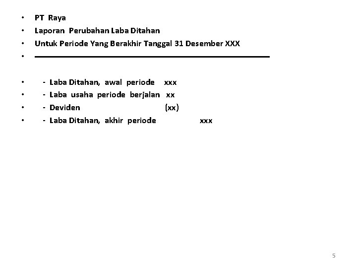  • • PT Raya Laporan Perubahan Laba Ditahan Untuk Periode Yang Berakhir Tanggal