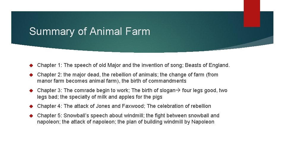 Summary of Animal Farm Chapter 1: The speech of old Major and the invention