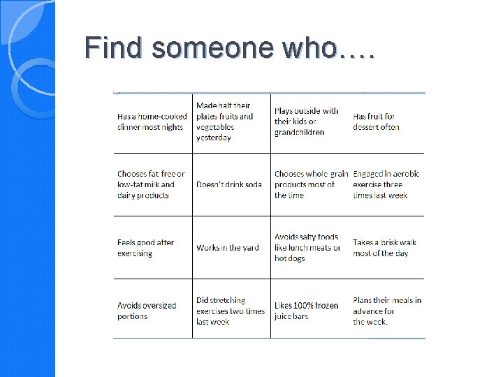 Find someone who…. 