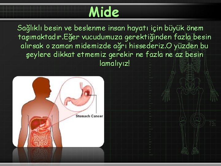 Mide Sağlıklı besin ve beslenme insan hayatı için büyük önem taşımaktadır. Eğer vucudumuza gerektiğinden