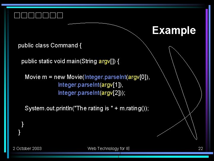 Example public class Command { public static void main(String argv[]) { Movie m =