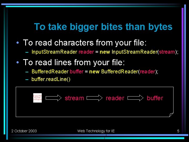 To take bigger bites than bytes • To read characters from your file: –