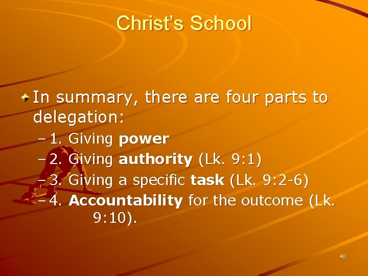 Christ’s School In summary, there are four parts to delegation: – 1. – 2.