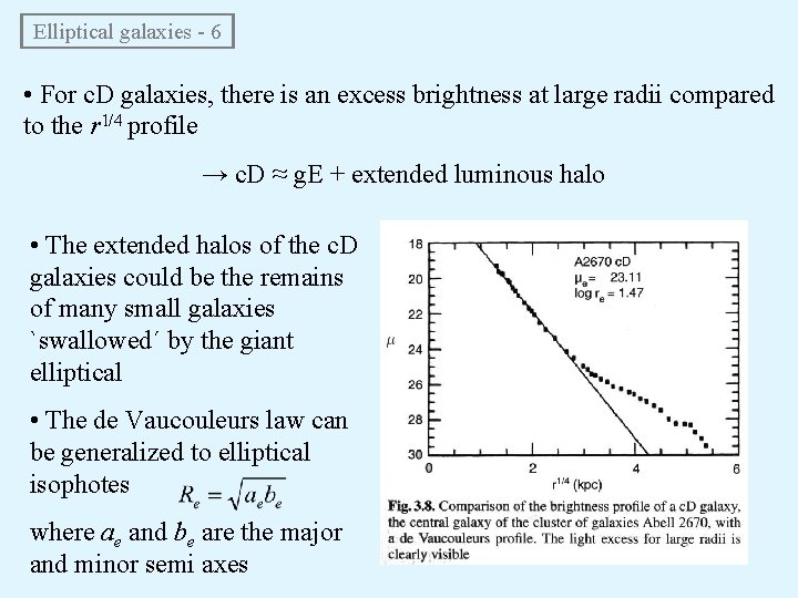  Elliptical galaxies - 6 • For c. D galaxies, there is an excess