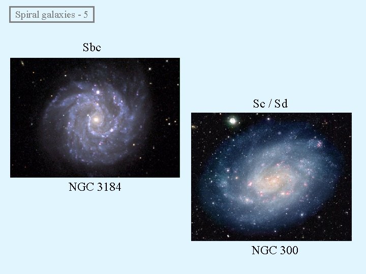  Spiral galaxies - 5 Sbc Sc / Sd NGC 3184 NGC 300 