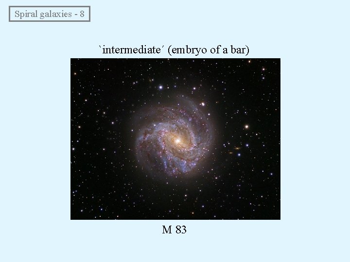  Spiral galaxies - 8 `intermediate´ (embryo of a bar) M 83 