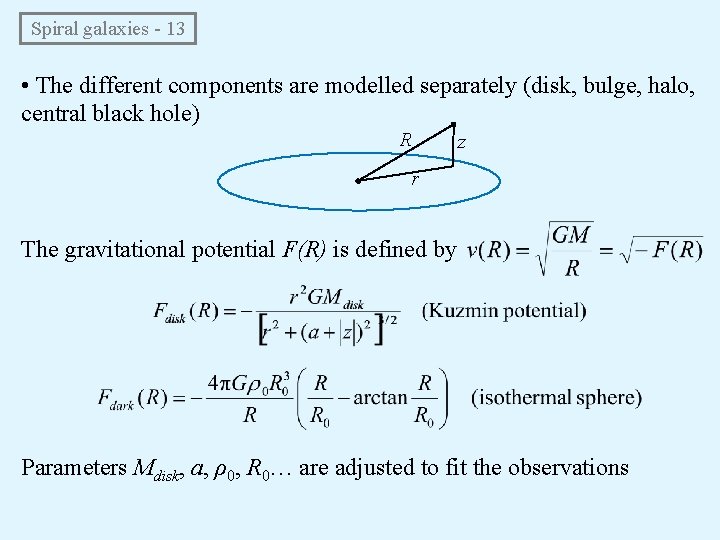  Spiral galaxies - 13 • The different components are modelled separately (disk, bulge,