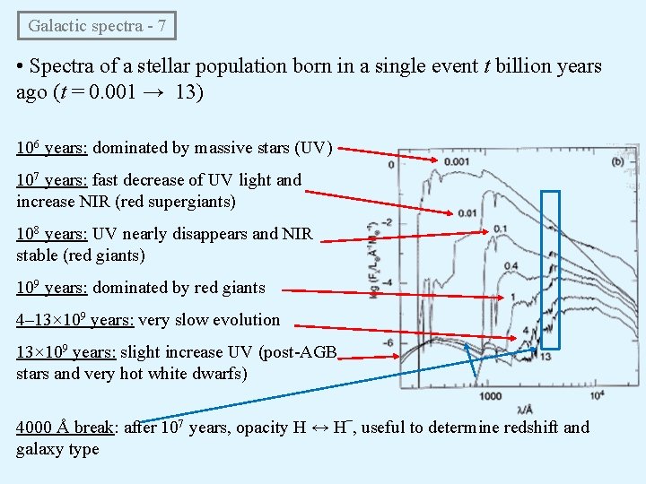  Galactic spectra - 7 • Spectra of a stellar population born in a