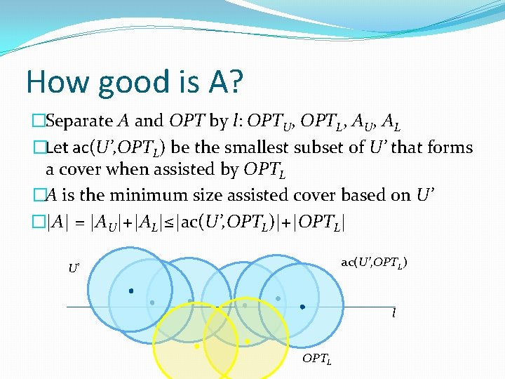 How good is A? �Separate A and OPT by l: OPTU, OPTL, AU, AL