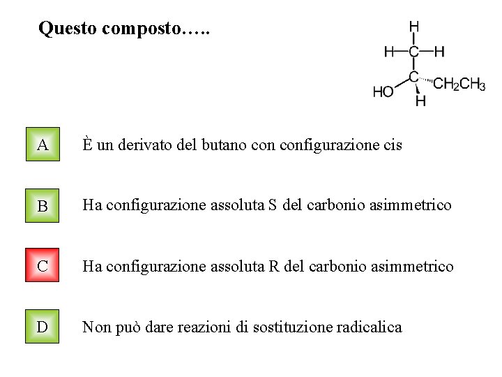 Questo composto…. . A È un derivato del butano configurazione cis B Ha configurazione Questo composto…. . A È un derivato del butano configurazione cis B Ha configurazione