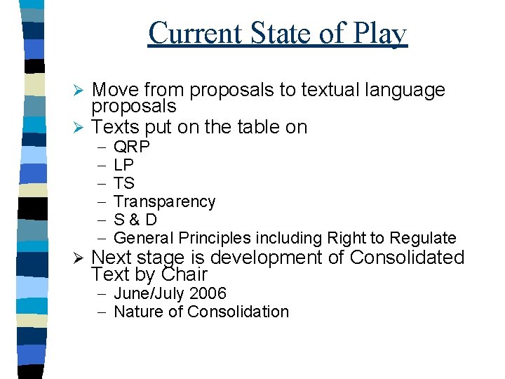 Current State of Play Move from proposals to textual language proposals Ø Texts put