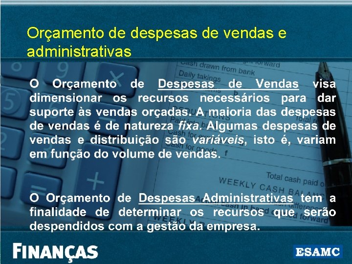 Orçamento de despesas de vendas e administrativas 