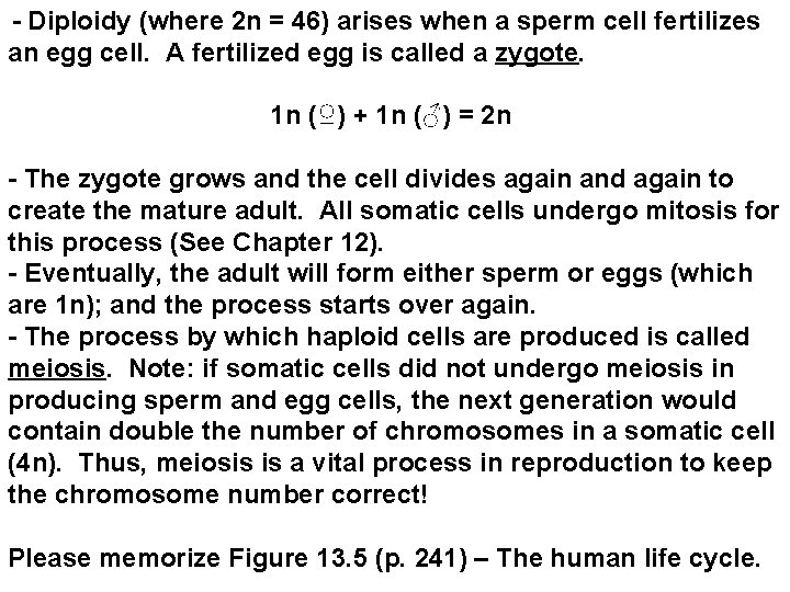 - Diploidy (where 2 n = 46) arises when a sperm cell fertilizes an