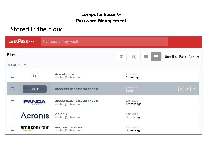 Computer Security Password Management Stored in the cloud 