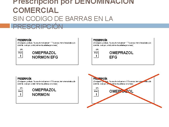 Prescripción por DENOMINACIÓN COMERCIAL SIN CODIGO DE BARRAS EN LA PRESCRIPCIÓN OMEPRAZOL NORMON EFG