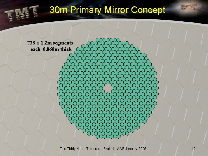 30 m Primary Mirror Concept 738 1. 2 m segments each 0. 060 m