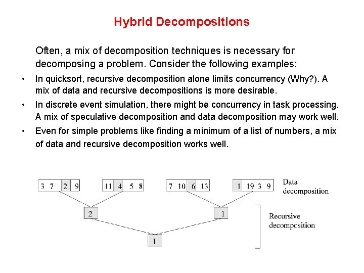Hybrid Decompositions Often, a mix of decomposition techniques is necessary for decomposing a problem. Hybrid Decompositions Often, a mix of decomposition techniques is necessary for decomposing a problem.