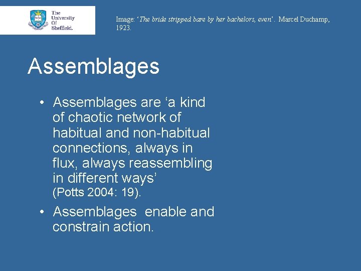 Image: ‘The bride stripped bare by her bachelors, even’. Marcel Duchamp, 1923. Assemblages •