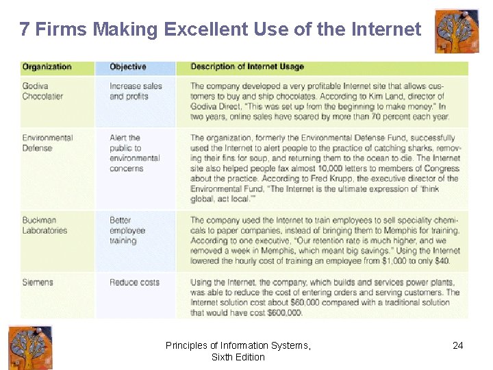 7 Firms Making Excellent Use of the Internet Principles of Information Systems, Sixth Edition