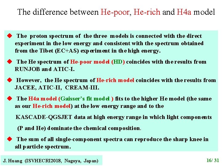 The difference between He-poor, He-rich and H 4 a model u The proton spectrum