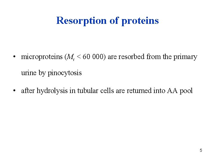 Resorption of proteins • microproteins (Mr < 60 000) are resorbed from the primary